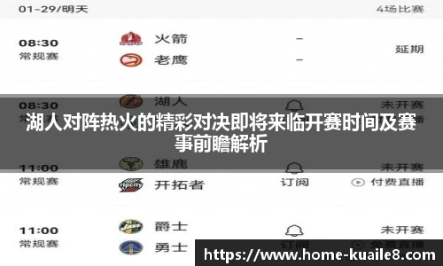 湖人对阵热火的精彩对决即将来临开赛时间及赛事前瞻解析